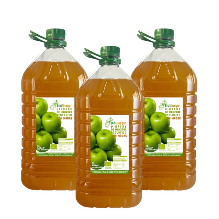 3 garrafas de vinagre ecológico de manzana con madre marca biovinegar