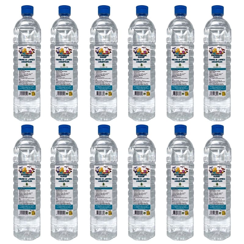 Pack de 12 botellas de vinagre de limpieza concentrado.